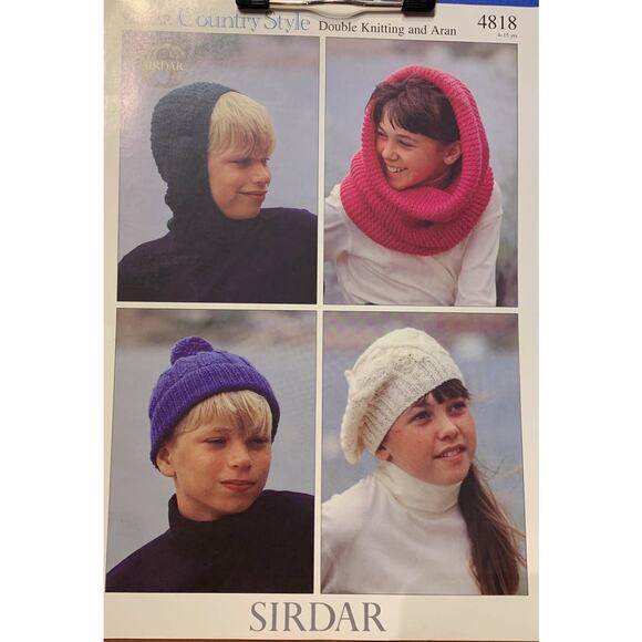 New Sirdar 4818 Country Style Child Hats Aran Double Knitting Pattern - Picture 2 of 2